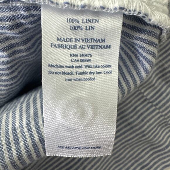 FAHERTY Isha 100% Linen Mini Dress Blue White Mini Stripe Sleeveless Size Small - Picture 9 of 9